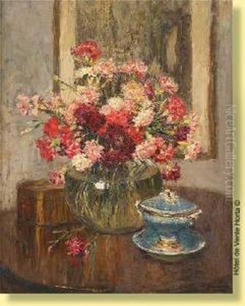 Vase Fleuri D'oeillets Oil Painting by Albert Geudens