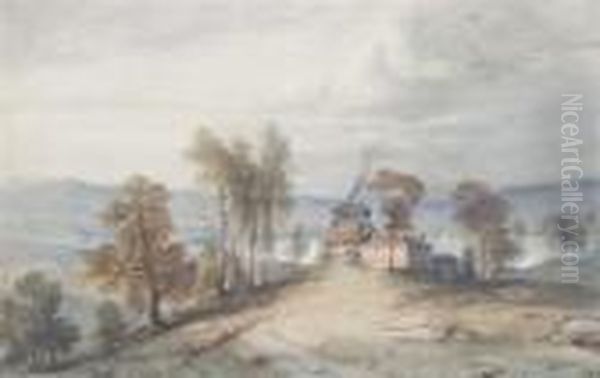 View Of Lakeside Estate Oil Painting by Alexius Geyer