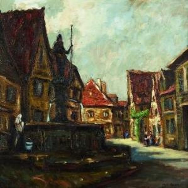 Brunnen In Einem Mainstadtchen Oil Painting by Fritz Geyer