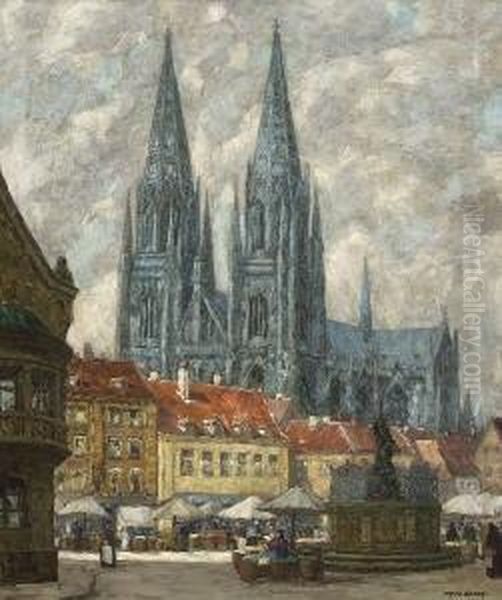 Blick Auf Den Dom Zu
 Regensburg. Oil Painting by Fritz Geyer