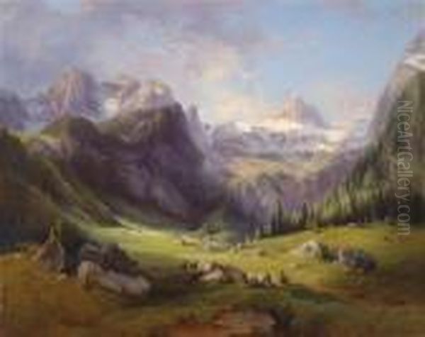 View Of Theloferer Steinberge Oil Painting by Georg Geyer