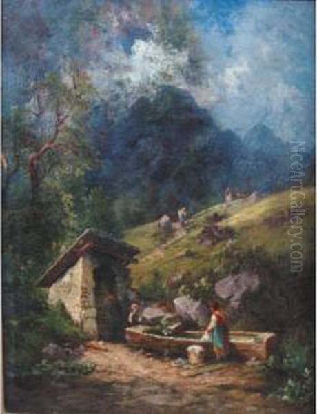 A Day's Wash Oil Painting by Georg Geyer