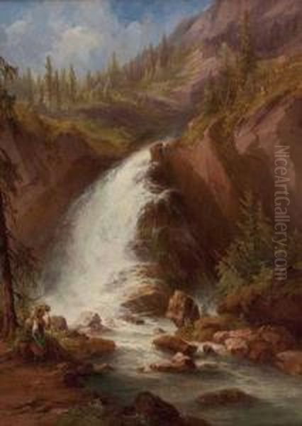 Am Schwarzbachfall Beigolling Oil Painting by Georg Geyer