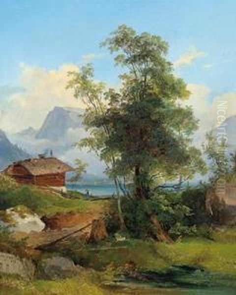 Parthie Aus Dem Salzkammergut Oil Painting by Georg Geyer