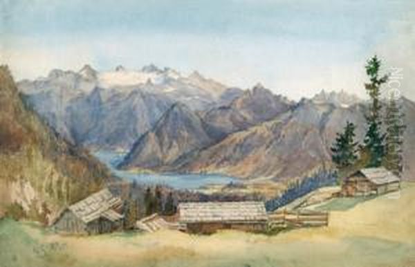 Huttenegger Alm Mit Blick Auf Den Hallstatter Seeund Dachstein Oil Painting by Georg Geyer