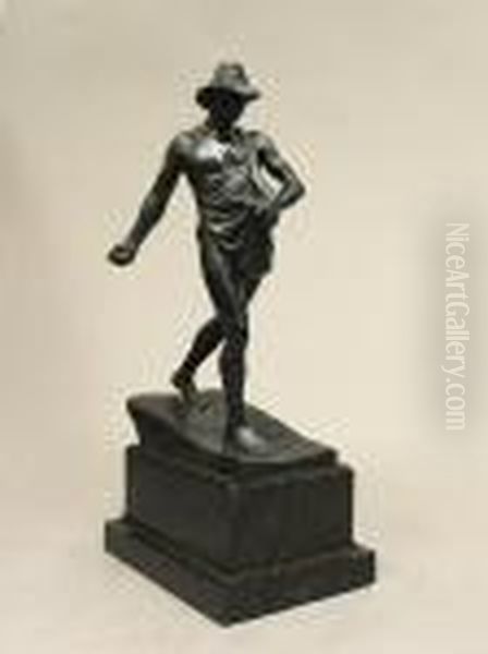 A German Patinated Bronze Figure: The Grainsower Oil Painting by Georg Geyer