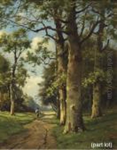 Seasons: A Forest Path In Summer; And A Forest Path In Autumn Oil Painting by Adriaan Marinus Geijp