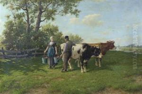 A Country Romance Oil Painting by Adriaan Marinus Geijp