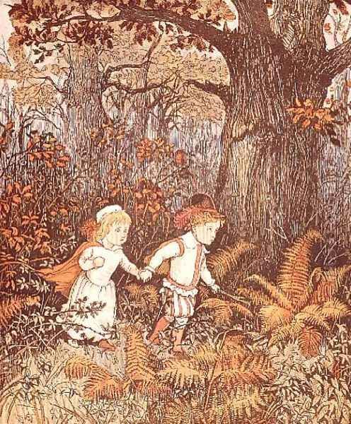 Babes in the Wood (2 children walking in the wood) Oil Painting by Randolph Caldecott