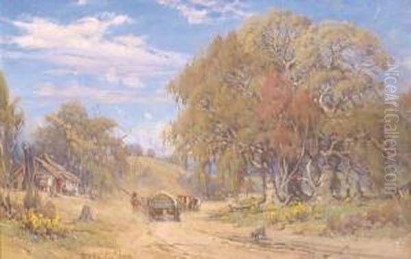 Droving Cattle On A Summers Day Oil Painting by Robert Edgar Taylor Ghee