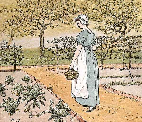 Mrs. Mary Blaize- 'She went into the garden to cut a cabbage leaf to make an apple pie' Oil Painting by Randolph Caldecott