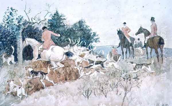 Fox Hunting- oing to Cover Oil Painting by Randolph Caldecott