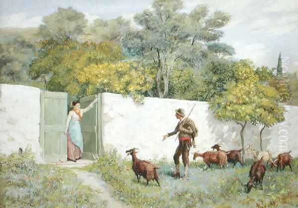 Scene at Montone - The Goatherd, 1866 Oil Painting by Randolph Caldecott