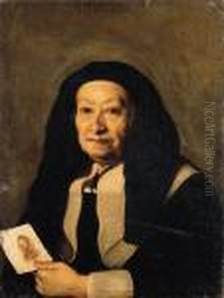 Ritratto Di Giovanna Garzoni A Mezzo Busto, Con Una Miniatura Nellamano Sinistra Oil Painting by Giuseppe Ghezzi