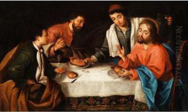 Emmaus, Christus Beim Brotbrechen Oil Painting by Pier Leone Ghezzi