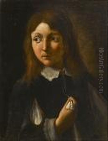 Portrait Of A Young Boy, 
Half-length, In A Black Coat With Sleeves Slashed To Reveal White, And A
 White Lawn Collar Oil Painting by Pier Leone Ghezzi