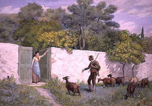 Scene at Mentone: 'The Goatherd' Oil Painting by Randolph Caldecott