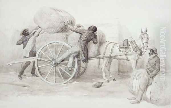 Negroes loading Cotton Bales at Charleston Oil Painting by Randolph Caldecott