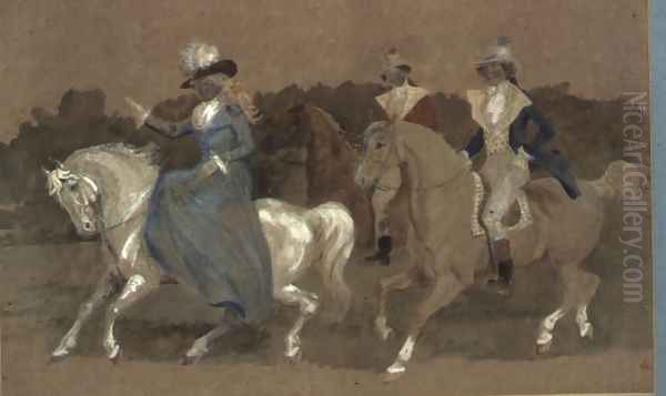 Ride a-cock Horse to Banbury Cross and a Farmer went trotting upon his Grey Mare Oil Painting by Randolph Caldecott