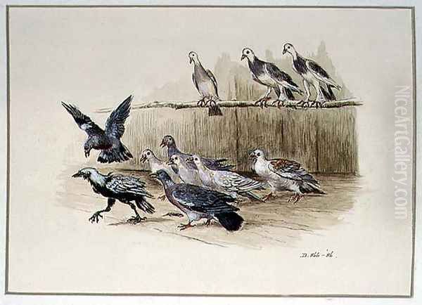 The Jackdaw and the Doves Oil Painting by Randolph Caldecott