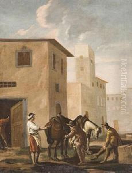 Villaggio Con Cavalieri Oil Painting by Matteo Dei Pitocchi Ghidoni