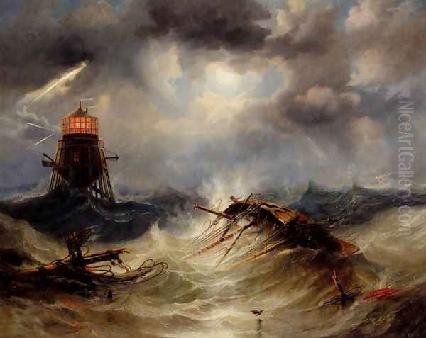 The Irwin Lighthouse, Storm Raging Oil Painting by James Wilson Carmichael