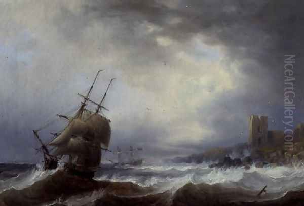 Ships Beating off a Lee Shore Oil Painting by James Wilson Carmichael