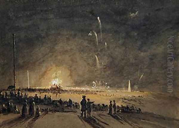 A Fireworks Display Oil Painting by James Wilson Carmichael