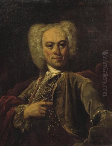 Portrait Of A Nobleman, Half-length, In A Purple Coat And White Jabot Oil Painting by Vittore Ghislandi