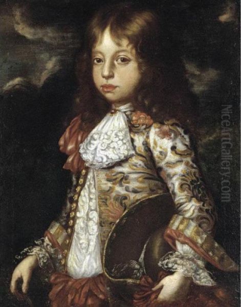 Portrait Of A Young Boy, Half 
Length, Wearing A Richly Embroidered Coat And Holding A Hat Oil Painting by Vittore Ghislandi