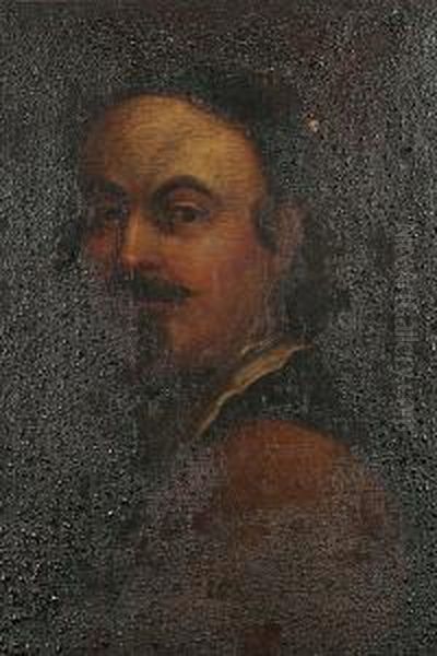 Portrait Of A Man, Bust-length, In A Brown Shirt And A White Collar Oil Painting by Vittore Ghislandi