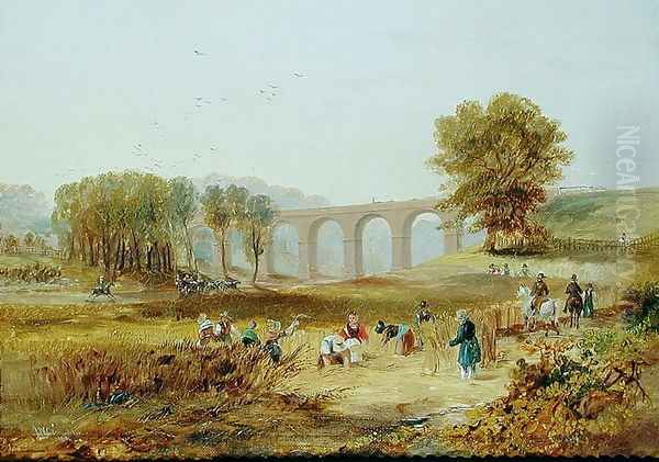 Corby Viaduct, the Newcastle and Carlisle Railway, 1836 Oil Painting by James Wilson Carmichael