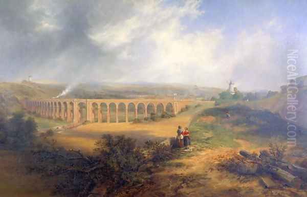 Rastrick's viaduct, London Road, Brighton Oil Painting by James Wilson Carmichael