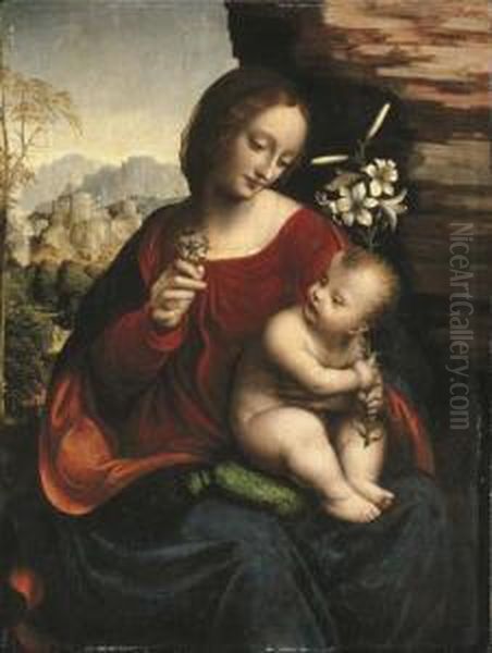 The Madonna And Child In A Rocky Landscape Oil Painting by Giampietrino