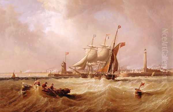 Entrance to Sunderland Harbour, 1864 Oil Painting by James Wilson Carmichael