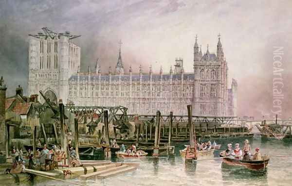 The Houses of Parliament in Course of Erection Oil Painting by James Wilson Carmichael