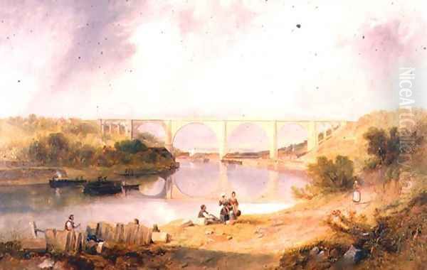 Victoria Bridge over the River Wear Oil Painting by James Wilson Carmichael