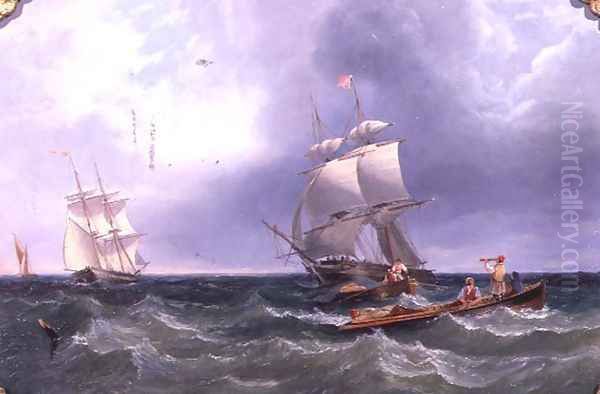 Shore Parties Disembarking, Brigs in a Swell Beyond Oil Painting by James Wilson Carmichael