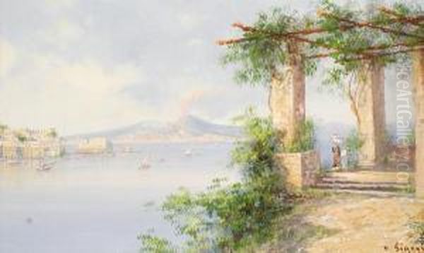 A View Of The Bay Naples From A Terrace Oil Painting by Gianni