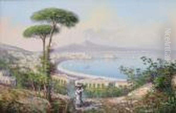 View Of The Bay Of Naples, With Vesuvius Beyond Oil Painting by Gianni