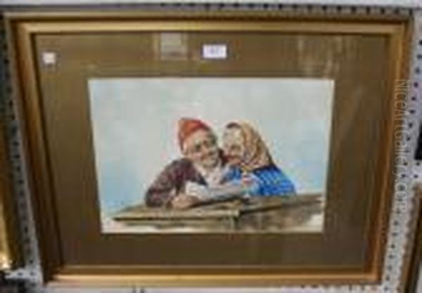 Group Portrait Of An Elderly Couple At A Table Oil Painting by Gianni