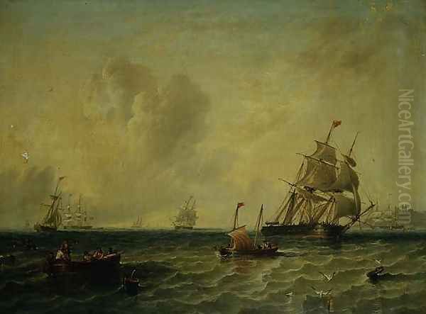 Shipping in a light breeze off Whitby Oil Painting by James Wilson Carmichael