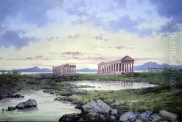 Roman Ruins At Pozzuoli & South Side Of Capri Oil Painting by Gianni