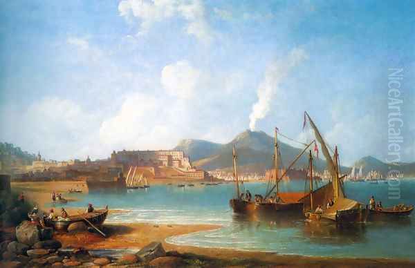 The Bay Of Naples With Vesuvius Beyond Oil Painting by James Wilson Carmichael