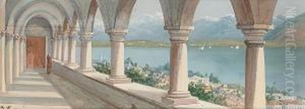 Looking Over An Italian Lake Oil Painting by Gianni