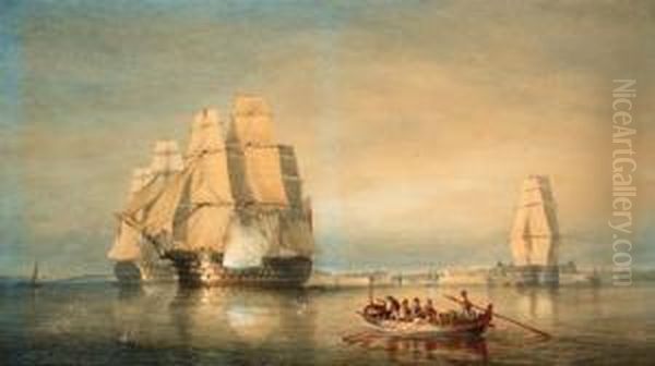 A British Squadron Of The Red Saluting It's Arrival Off Piraeus,greece Oil Painting by Gianni