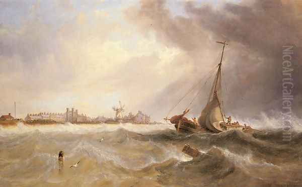 Shipping off a Coast in Choppy Seas Oil Painting by James Wilson Carmichael