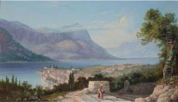 Overlooking An Italian Lake Oil Painting by Gian Gianni