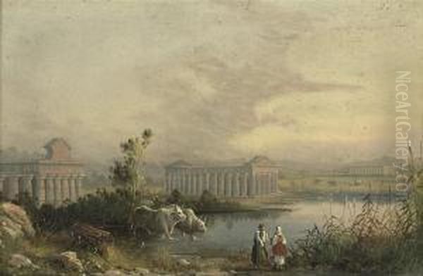 Herders At Paestum Oil Painting by Girolamo Gianni