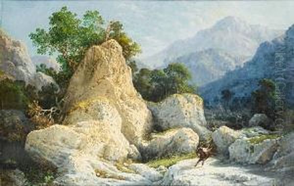 Wolf And Goat In Landscape Oil Painting by Girolamo Gianni